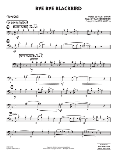 Bye Bye Blackbird (arr. Paul Murtha) - Trombone 1