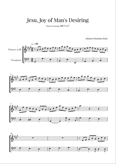 Bach - Jesu, Joy of Man's Desiring for Clarinet and Trombone
