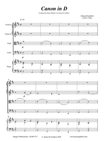 Pachelbel: Canon in D for Piano Quintet