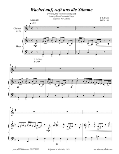 BACH: Wachet Auf BWV 140 for Clarinet & Harp
