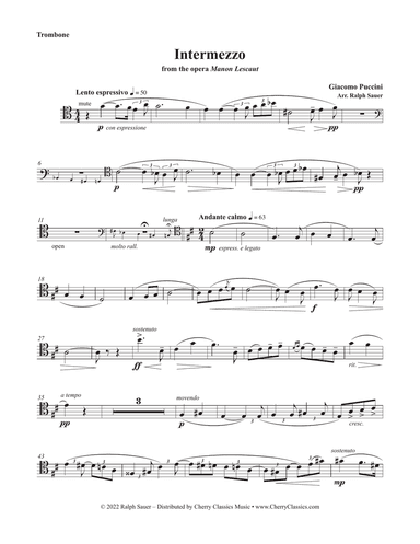 Intermezzo from the opera Manon Lescaut for Trombone and Piano