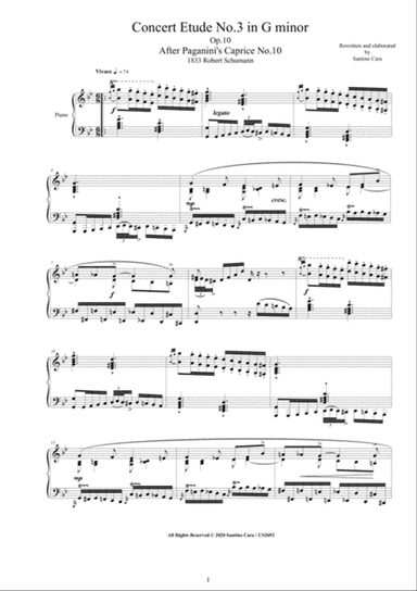 Schumann - Concert Etude No.3 in G minor Op.10 for Piano after Paganini's Caprices