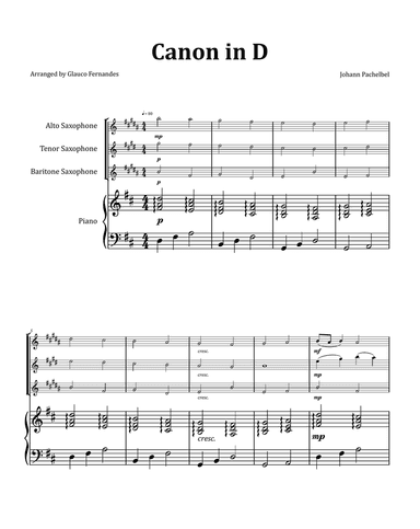 Canon by Pachelbel - Saxophone Trio with Piano