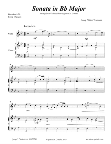 Telemann: Sonata in Bb Major for Violin & Piano