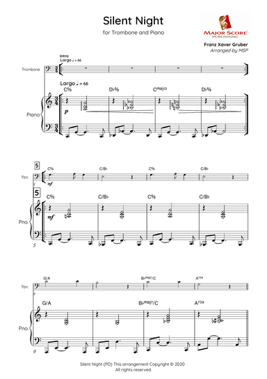 Silent Night - Trombone & Piano (Bb Major)