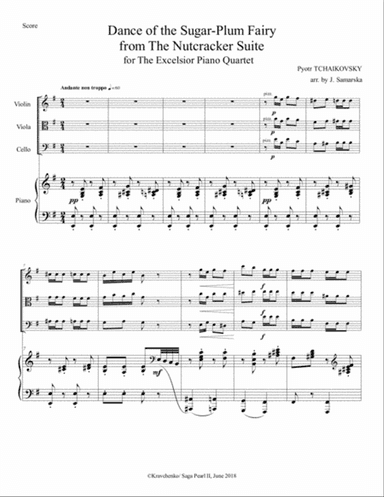 Pyotr Tchaikovsky - Dance of the Sugar-Plum Fairy (Nutcracker ballet) arr. for piano quartet (score