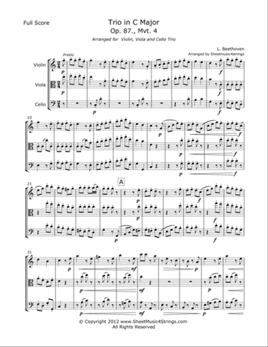 Beethoven, L. - Trio Op. 87 (Mvt. 4) for Violin, Viola and Cello