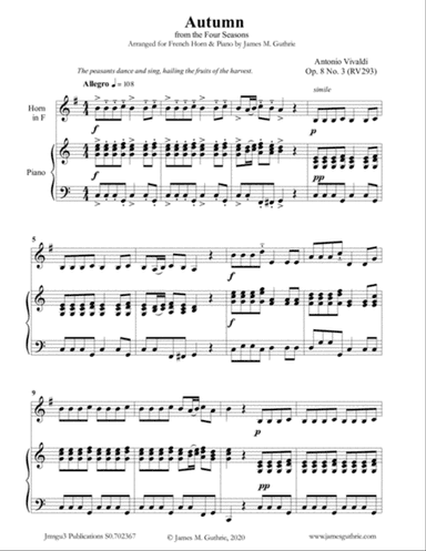 Vivaldi: Autumn from the Four Seasons for French Horn & Piano