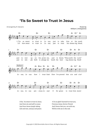 'Tis So Sweet to Trust in Jesus (Key of D-Flat Major)