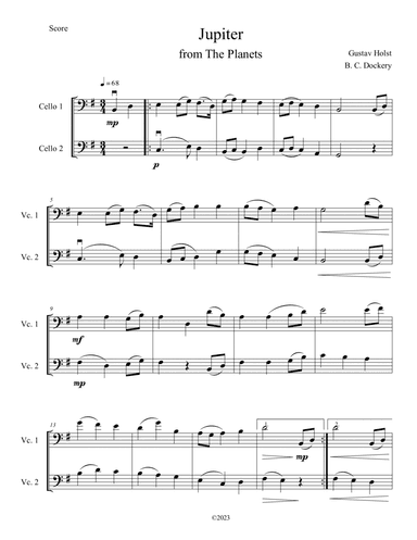 Jupiter (from The Planets) for Cello Duet