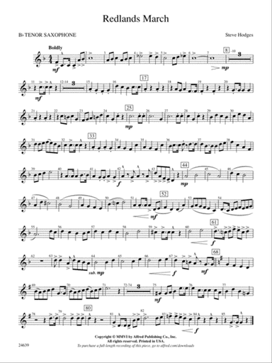 Redlands March: B-flat Tenor Saxophone