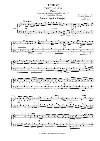 Telemann - 2 Fantasies in (F major F minor) TWV 33 No.5-6 of 36 for Piano