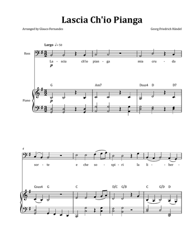 Lascia Ch'io Pianga by Händel - Tenor & Piano in G Major with Chord Notation