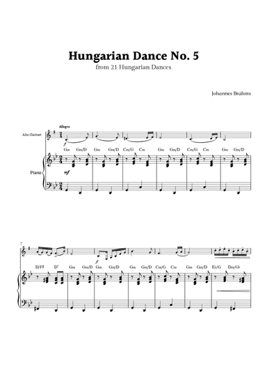 Hungarian Dance No. 5 by Brahms for Alto Clarinet and Piano