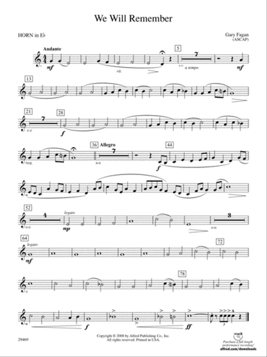 We Will Remember: (wp) 1st Horn in E-flat