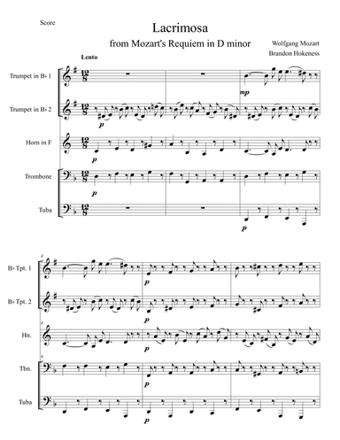 Lacrimosa from Mozart's Requiem - Brass Quintet