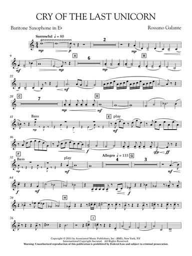 Cry Of The Last Unicorn - Eb Baritone Saxophone