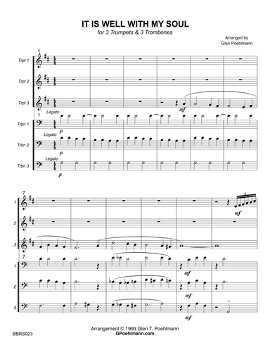IT IS WELL WITH MY SOUL - 3 TRUMPETS & 3 TROMBONES (unaccompanied)