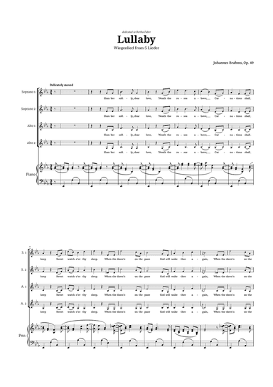 Lullaby by Brahms for SSAA Choir and Piano
