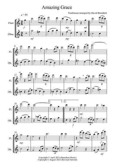 Amazing Grace for Flute and Oboe Duet