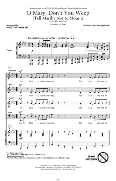 O Mary, Don't You Weep (Tell Martha Not to Mourn) (arr. Rollo Dilworth)