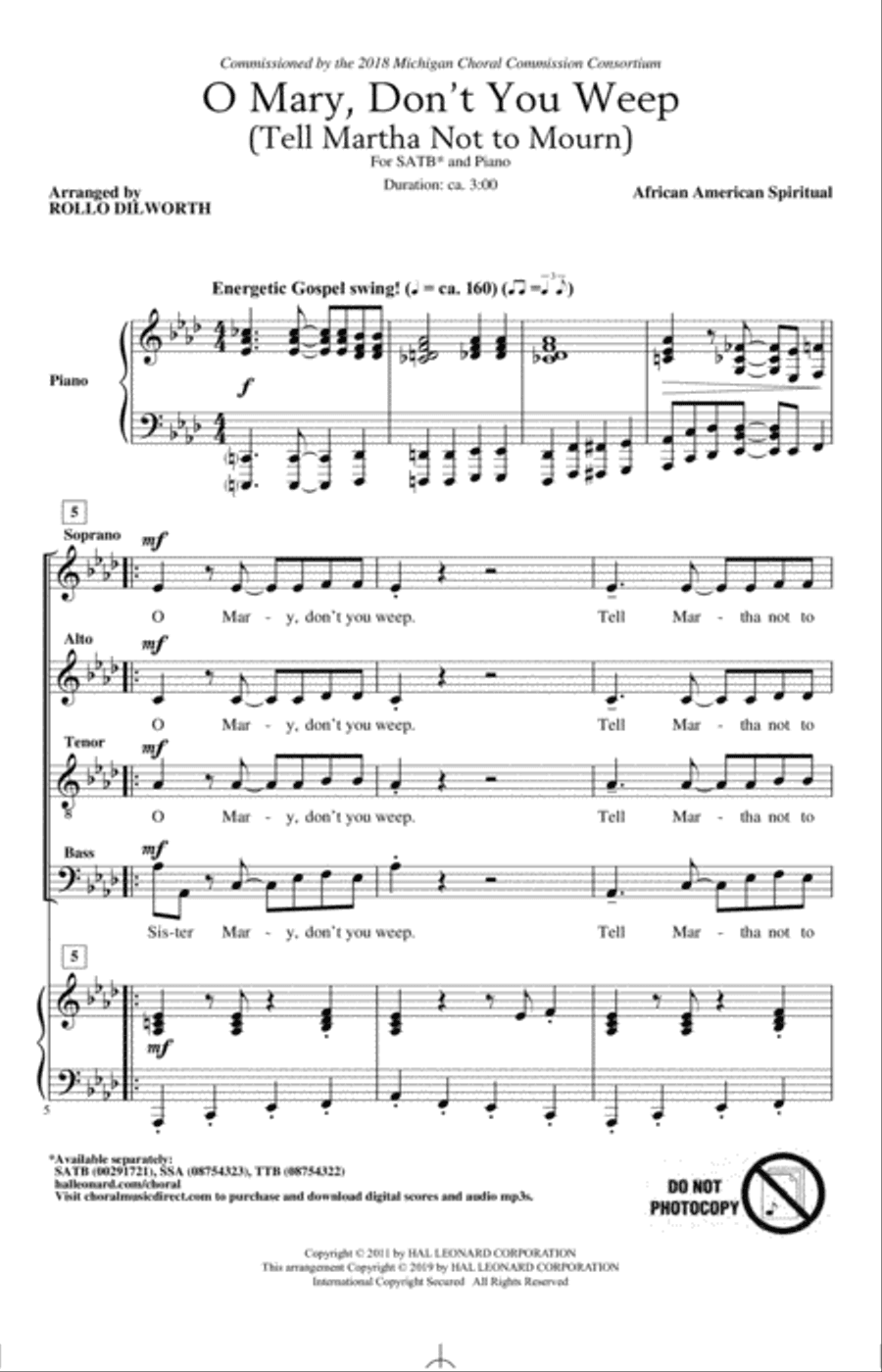 O Mary, Don't You Weep (Tell Martha Not to Mourn) (arr. Rollo Dilworth)