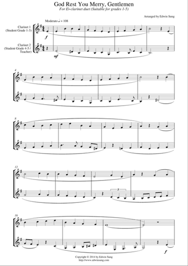 God Rest You Merry, Gentlemen (for Eb-Clarinet duet, suitable for grades 1-5)