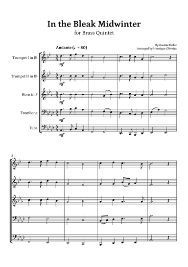In the Bleak Midwinter (Brass Quintet) - Beginner Level
