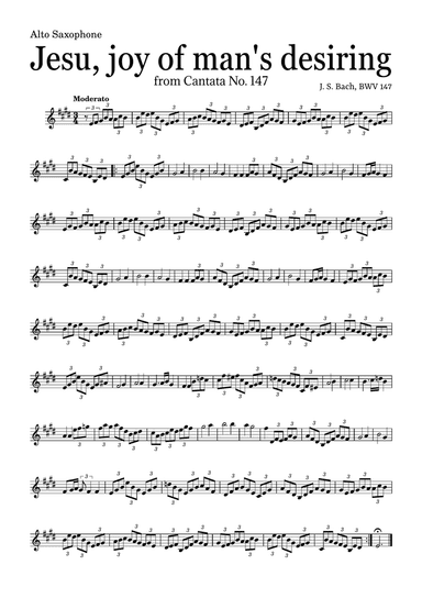 JESU, JOY OF MAN'S DESIRING by Bach - easy version for Alto Saxophone and piano with chords