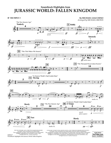 Highlights from Jurassic World: Fallen Kingdom (arr. Michael Brown) - Bb Trumpet 3