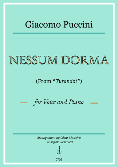Nessun Dorma by Puccini - Voice and Piano (Full Score)