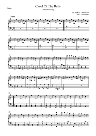 Carol of The Bells (Christmas Song) for Piano Solo