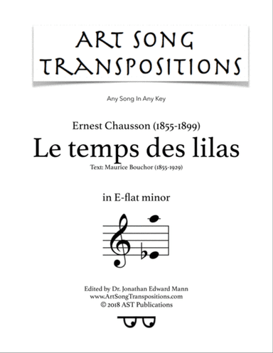 CHAUSSON: Le temps des lilas (transposed to E-flat minor)