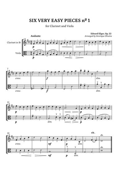 Six Very Easy Pieces nº 1 (Andante) - Clarinet and Viola