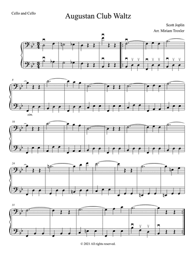 Scott Joplin Duets for Two Bass Clef Instruments