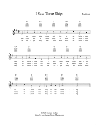 I Saw Three Ships - lead sheet in G major