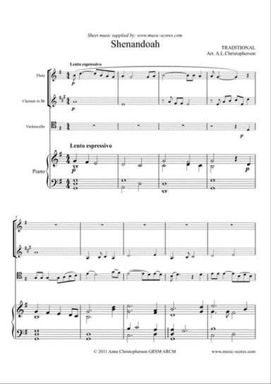 Shenandoah - Flute, Clarinet, Cello and Piano