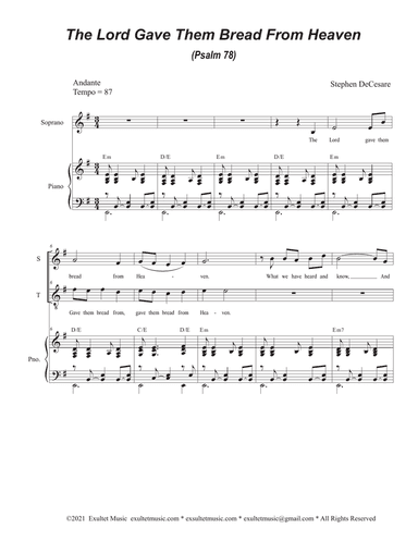 The Lord Gave Them Bread From Heaven (Psalm 78) (Duet for Soprano and Tenor solo)