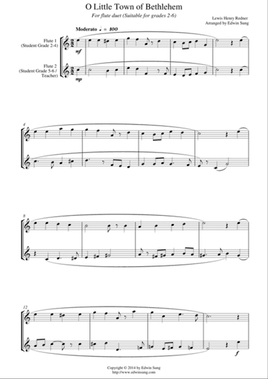O Little Town of Bethlehem (for flute duet, suitable for grades 2-6)
