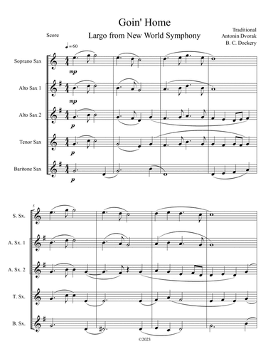 Goin' Home - Largo from New World Symphony (Sax Quintet)