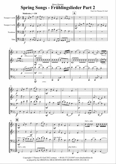 Spring Songs - Frühlingslieder - Part 2 - German Folk Songs - Brass Quartet