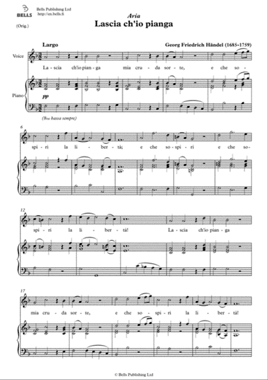 Lascia ch'io pianga (Original key. F Major)