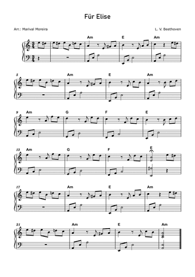 Fur Elise - Beethoven - Easy piano (Score and Chords)
