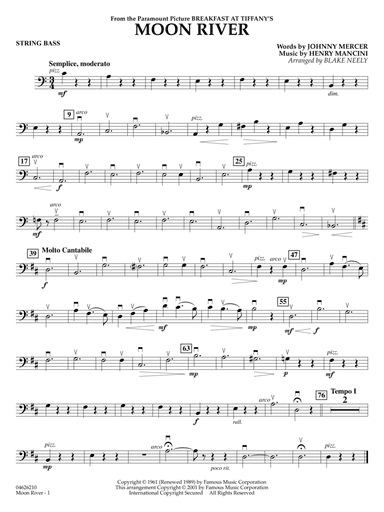 Moon River (from Breakfast at Tiffany's) (arr. Blake Neely) - String Bass