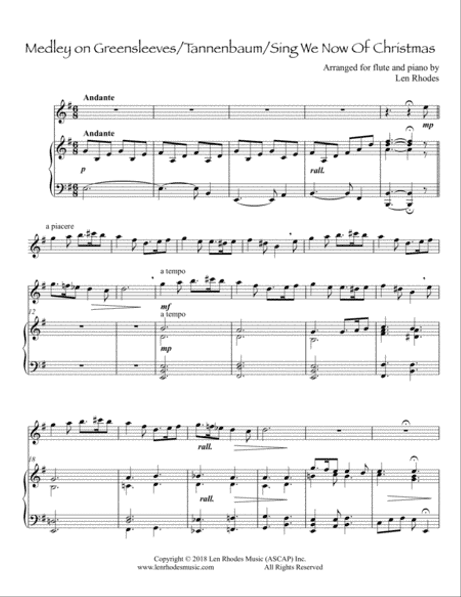 Tannenbaum - Greensleeves - Sing We Now of Christmas; a medley for Flute and Piano