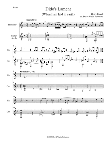 Dido's Lament - When I am laid in earth - arranged for horn and guitar