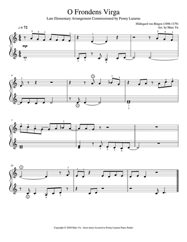O Frondens Virga - Late Elementary Piano Arrangement