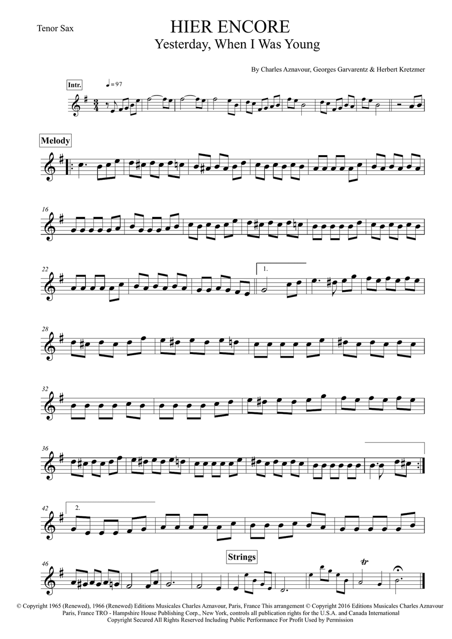 Yesterday, When I Was Young (hier Encore)