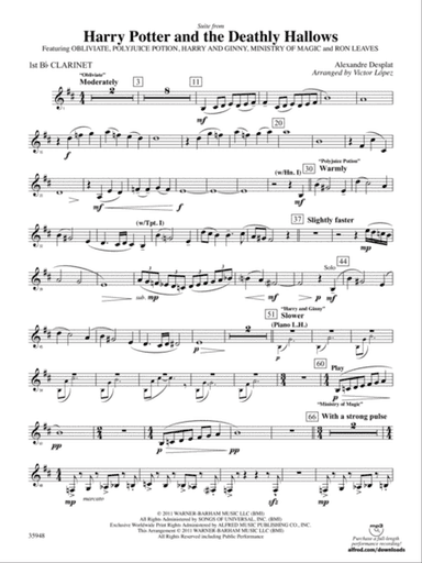 Harry Potter and the Deathly Hallows, Part 1, Suite from: 1st B-flat Clarinet