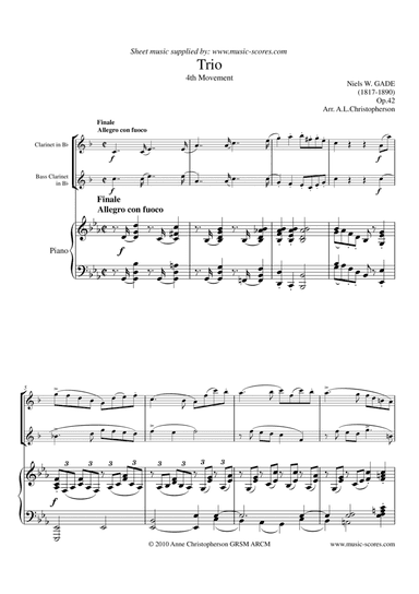 Gade - Allegro con fuoco - 4th Movement from Piano Trio - Bb Clarinet, Bass Clarinet and Piano